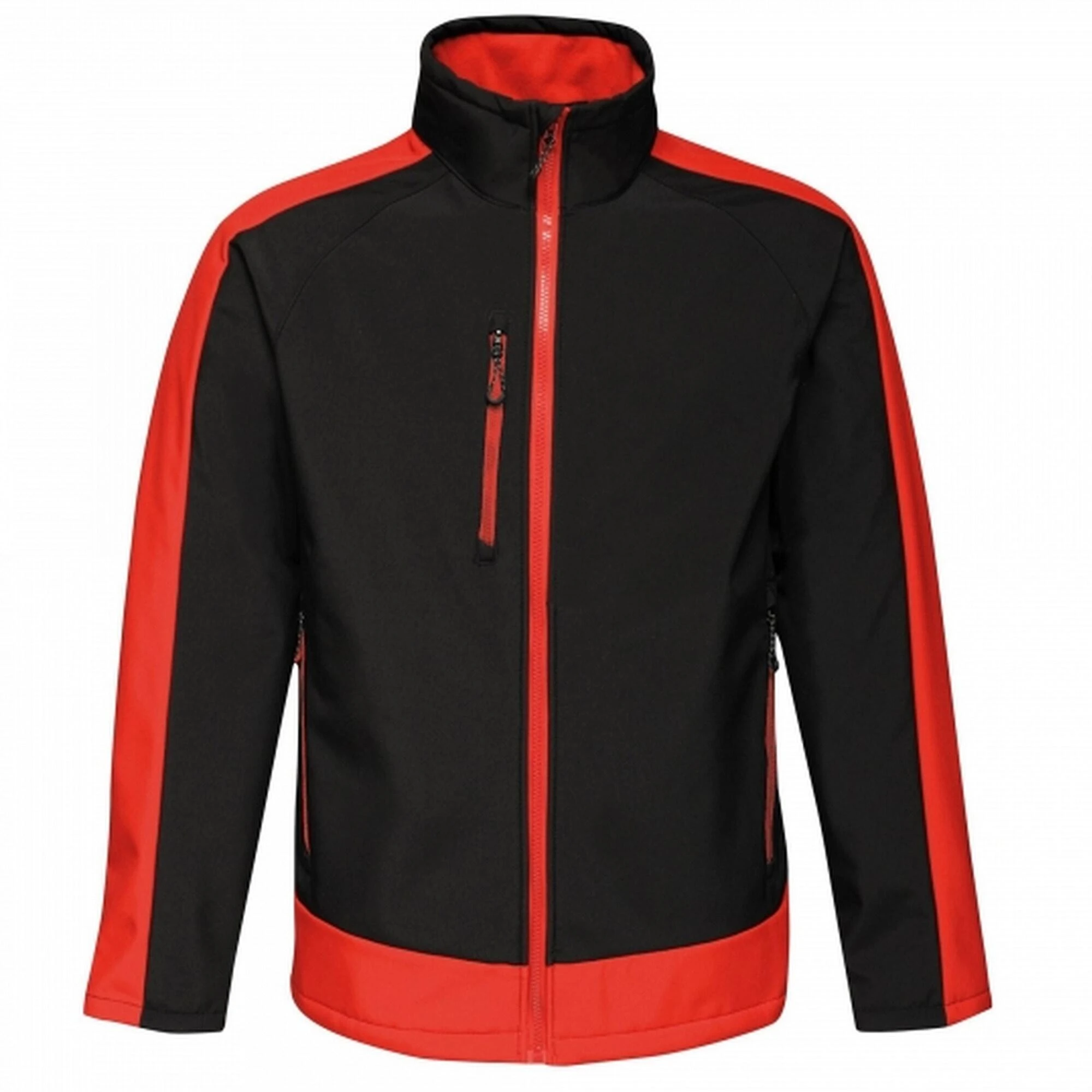 Regatta Mens Contrast 3 Layer Softshell Full Zip Jacket (Jet Black/Orient Red) 3 Regatta Mens Contrast 3 Layer Softshell Full Zip Jacket (Jet Black/Orient Red)