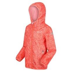 Regatta Childrens/Kids Lever Animal Print Packaway Waterproof Jacket (Neon Peach) -jacket shop k32117e5e3d52db46817478a0a175fe6d