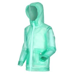 Regatta Childrens/Kids Hallow Transparent Hooded Waterproof Jacket (Ice Green) -jacket shop k32e59009c859cb09591511a7c74737d3