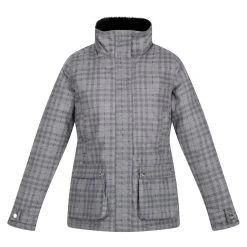 Regatta Womens/Ladies Leighton Checked Waterproof Jacket (Storm Grey)