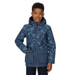 Regatta Childrens/Kids Salman Camo Insulated Waterproof Jacket (Dark Denim) -jacket shop k6e756325aa641879b4740df31e5b42c4