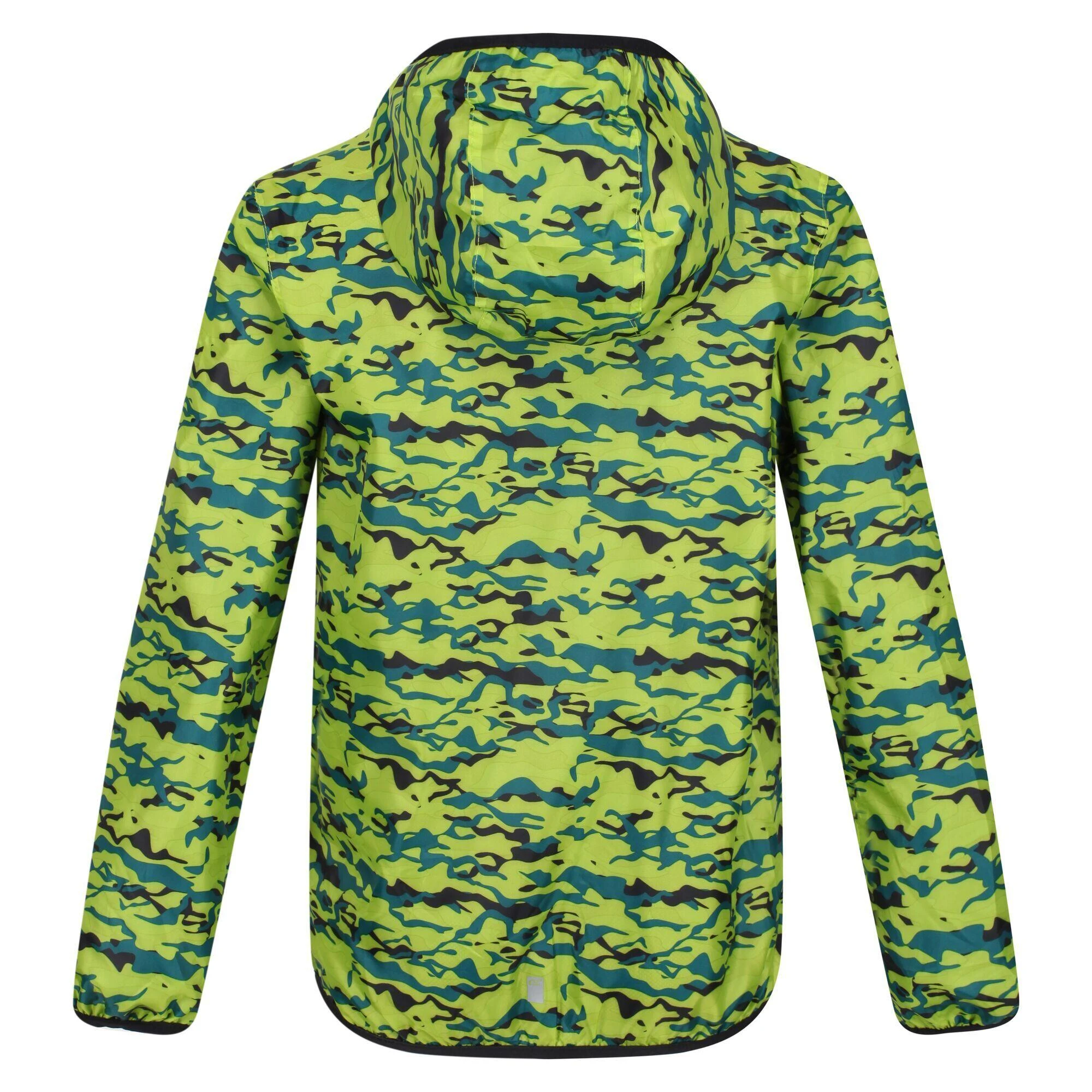 Regatta Childrens/Kids Lever Camo Packaway Waterproof Jacket (Bright Kiwi) 4 Regatta Childrens/Kids Lever Camo Packaway Waterproof Jacket (Bright Kiwi) - Image 2