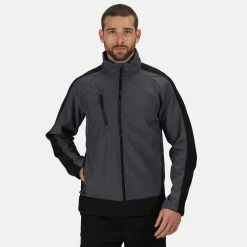 Regatta Mens Contrast 3 Layer Softshell Full Zip Jacket (Jet Black/Orient Red) 47 Regatta Mens Contrast 3 Layer Softshell Full Zip Jacket (Jet Black/Orient Red) -jacket shop k7b9b503c2693b4ff3d2b9cea05c05f15