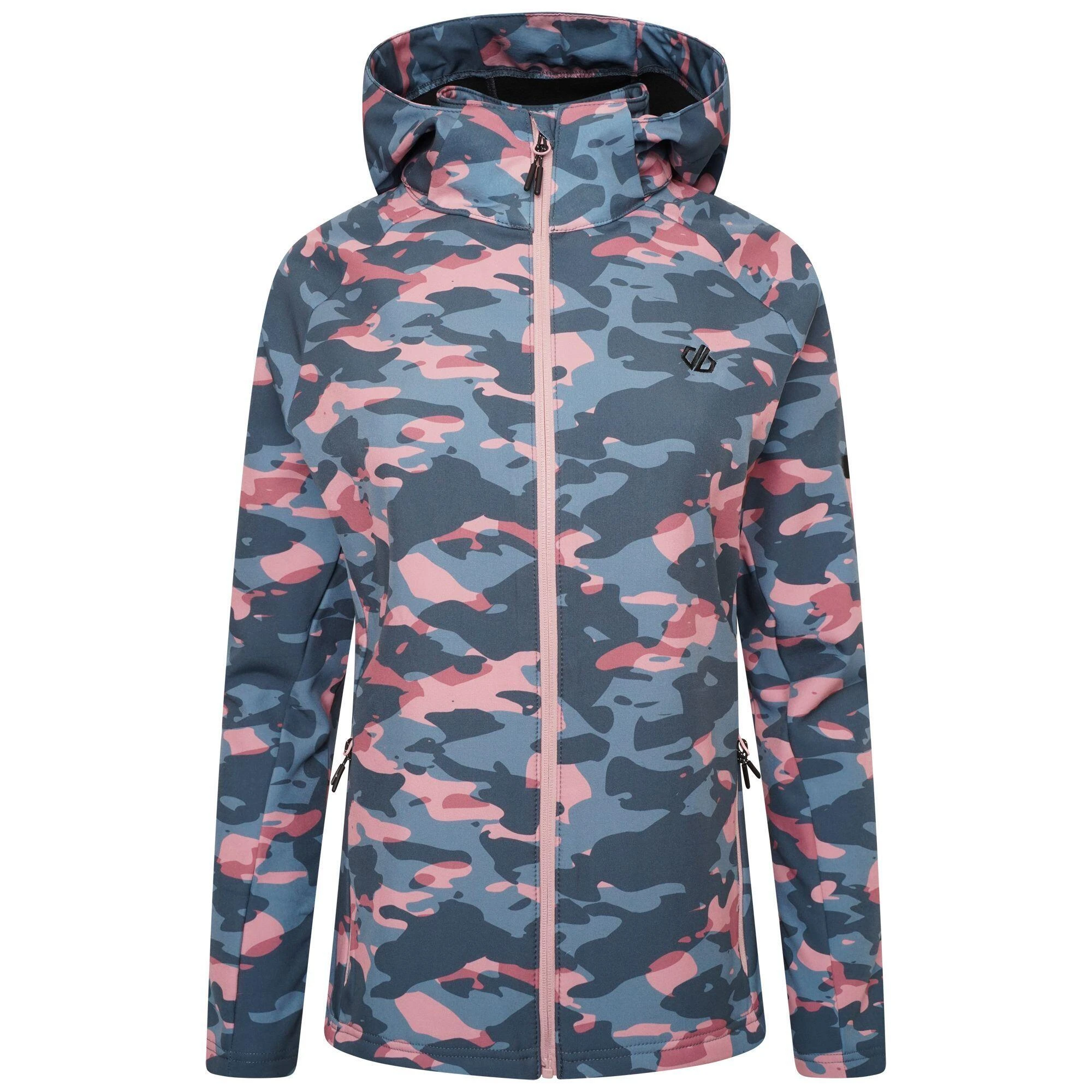 Dare 2b Womens/Ladies Far Out Camo Waterproof Soft Shell Jacket (Powder Pink) 3 Dare 2b Womens/Ladies Far Out Camo Waterproof Soft Shell Jacket (Powder Pink)