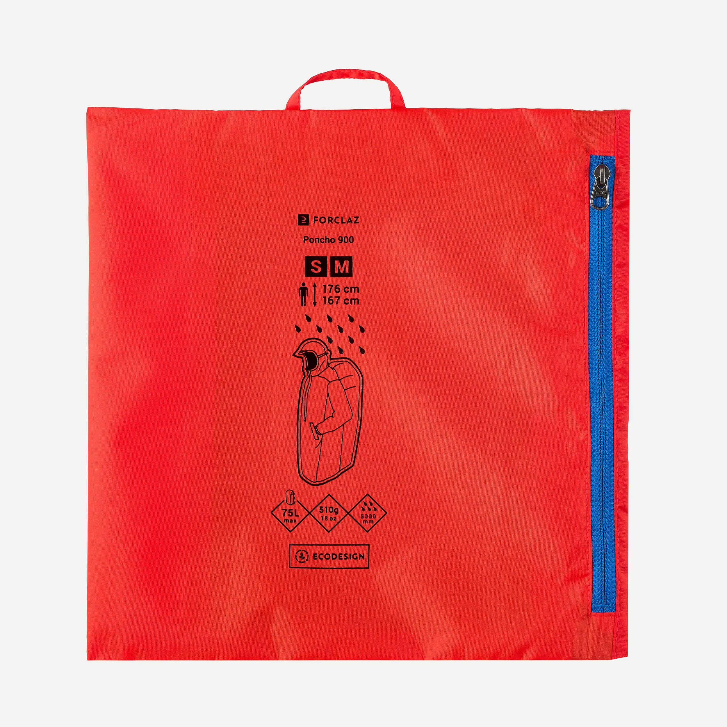 Quechua Hiking Rain Poncho - MT900 - 75L - Red 8 Quechua Hiking Rain Poncho - MT900 - 75L - Red - Image 6