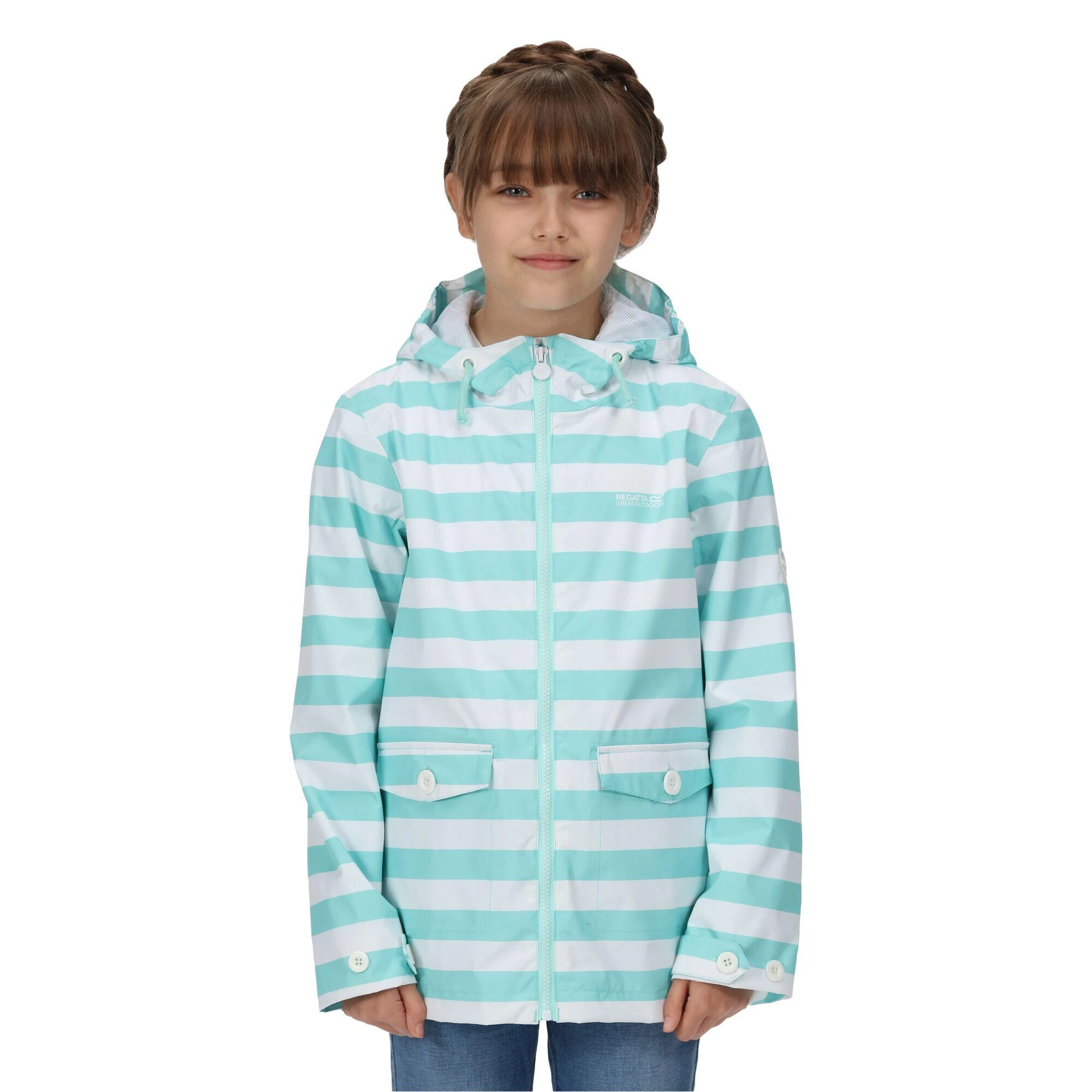 Regatta Childrens/Kids Belladonna Stripe Waterproof Jacket (Aruba Blue) 3 Regatta Childrens/Kids Belladonna Stripe Waterproof Jacket (Aruba Blue)