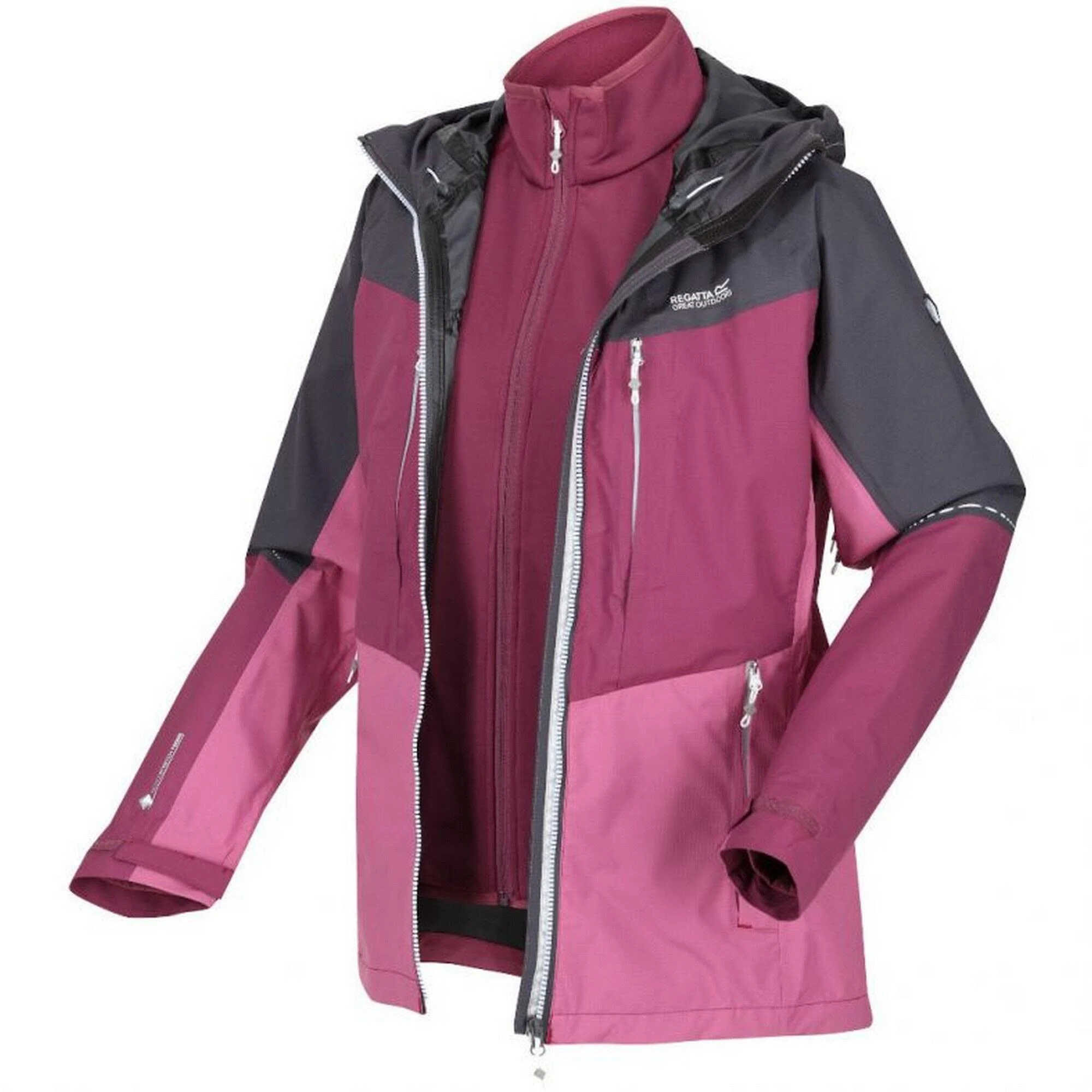 Regatta Womens/Ladies Carletta VII 2 In 1 Waterproof Jacket (Seal Grey/Amaranth Haze) 3 Regatta Womens/Ladies Carletta VII 2 In 1 Waterproof Jacket (Seal Grey/Amaranth Haze)